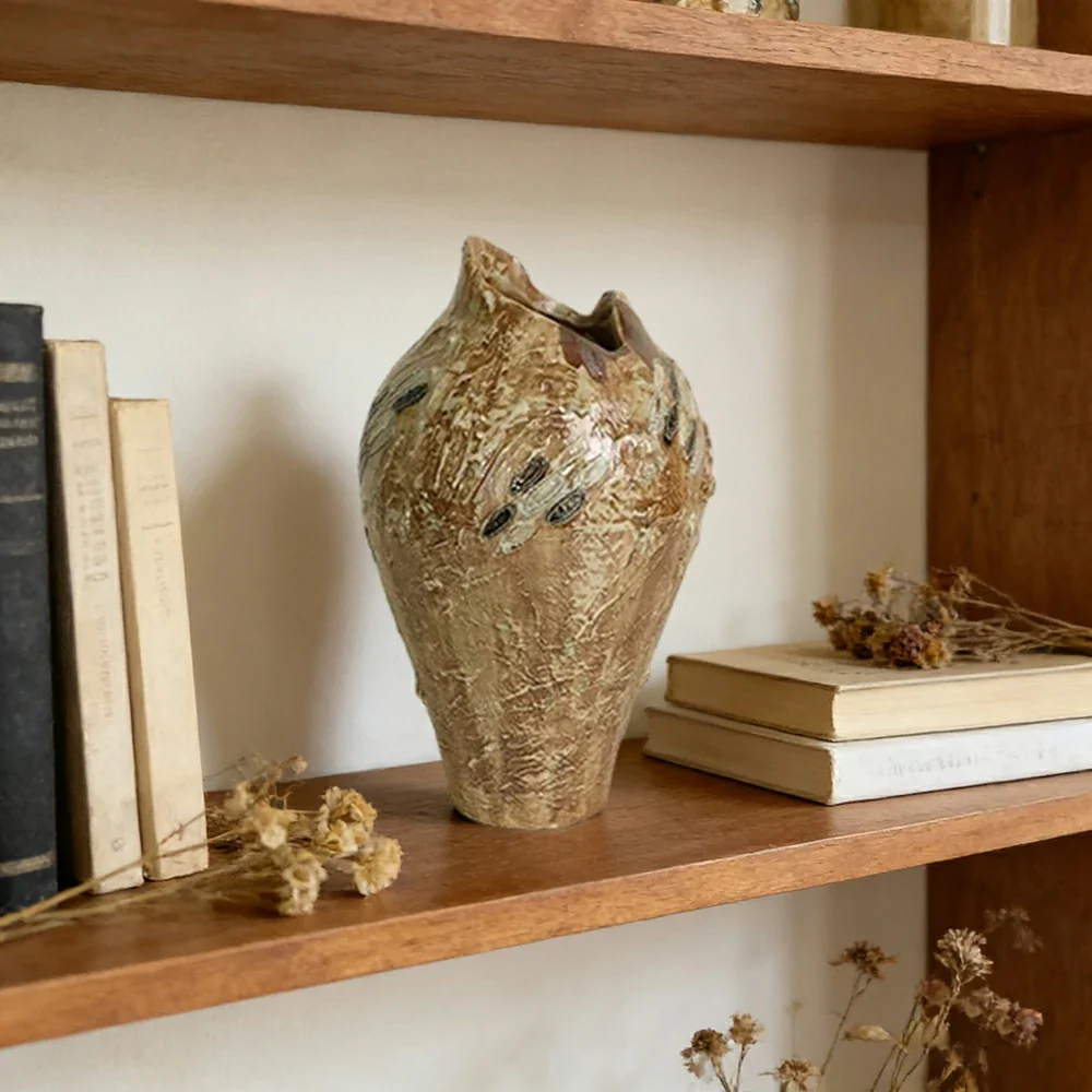 LIVARA Ceramic Vase Ornament Antique-Inspired Ningfang Form Decorative Art Vessel Matte Ceramic Natural Textured Finish - Image 4