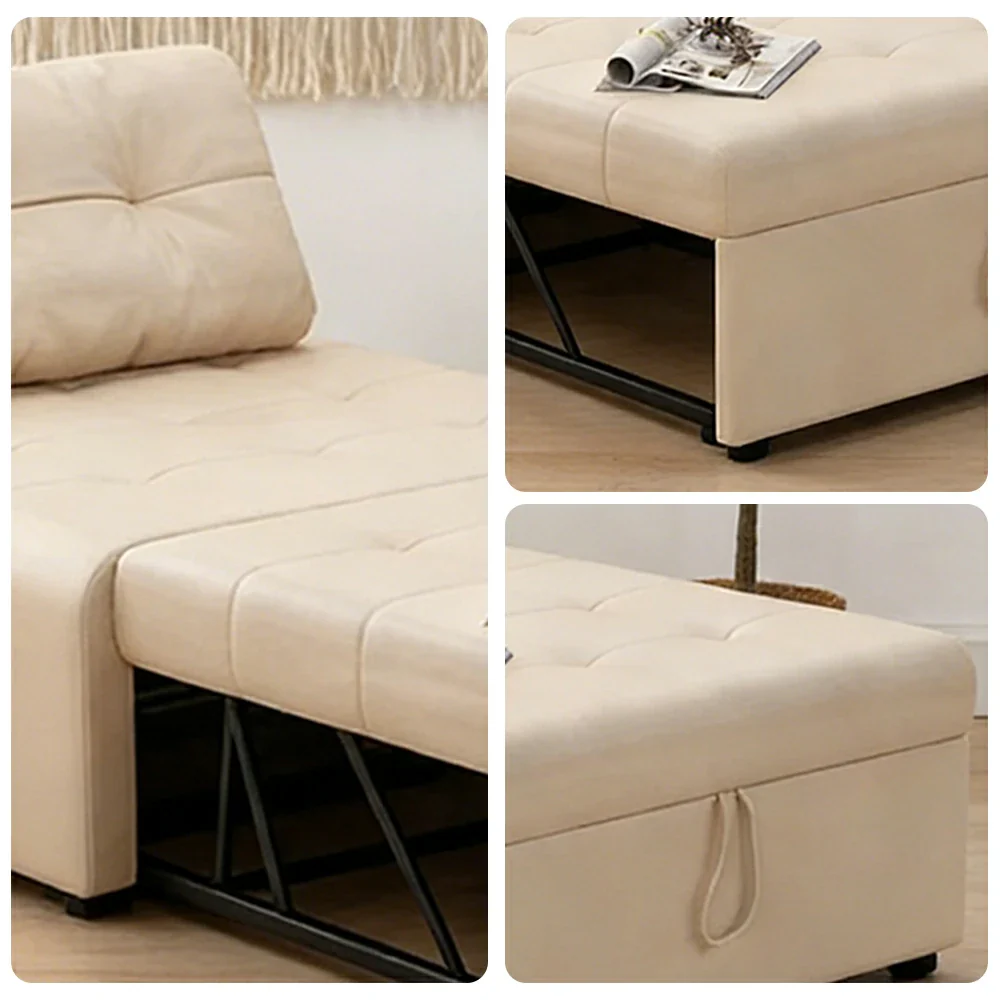LIVARA 88/108cm Adjustable Backrest Convertible Sofa Bed, Wear-Resistant Cat Scratch Fabric, Space-Saving Sleeper Design - White - Image 3