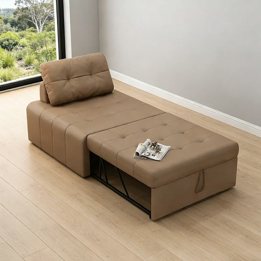 LIVARA 88/108cm Adjustable Backrest Convertible Sofa Bed, Wear-Resistant Cat Scratch Fabric, Space-Saving Sleeper Design - Coffee - Image 2