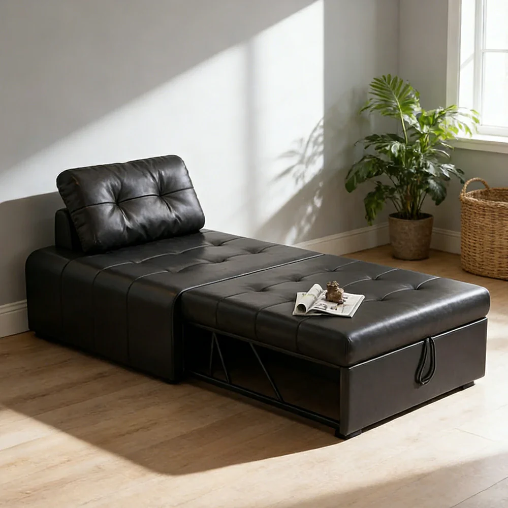 LIVARA 88/108cm Adjustable Backrest Convertible Sofa Bed, Wear-Resistant Cat Scratch Fabric, Space-Saving Sleeper Design - Black - Image 2