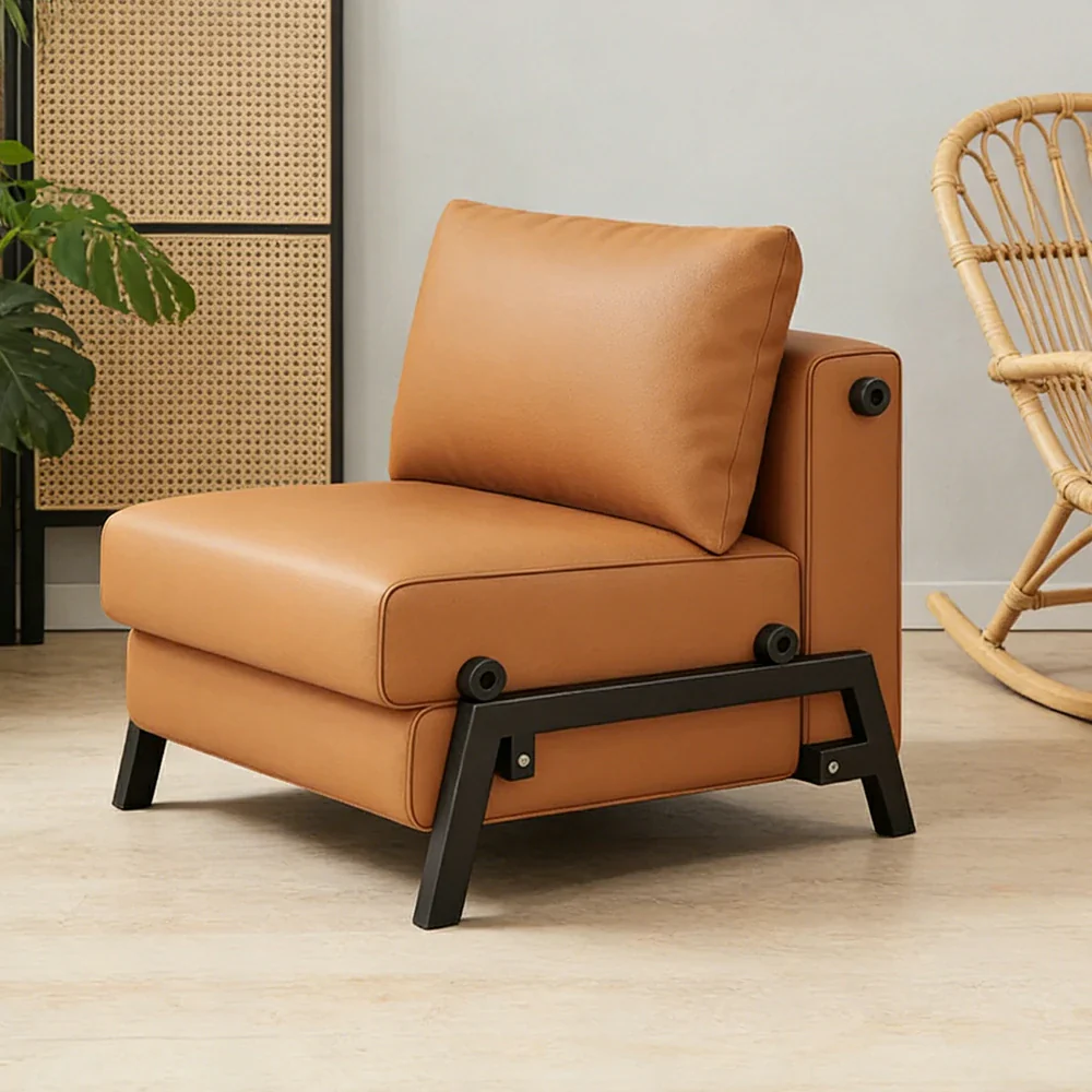LIVARA 85/100cm Convertible Sofa Bed, Pet-Scratch Resistant Upholstery, High-Density Foam, Reinforced Larch Wood Frame, Space-Saving Design - Orange - Image 4