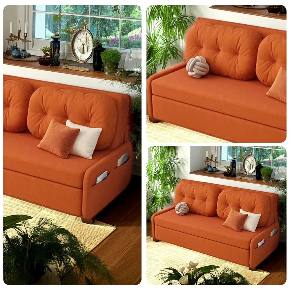 LIVARA 100/120cm Sofa Bed, Skin-Friendly Milk Velvet Fabric, No Storage Design, 8cm Comfort Foam Cushion, Space-Saving Pull-Out Style - Orange - Image 3