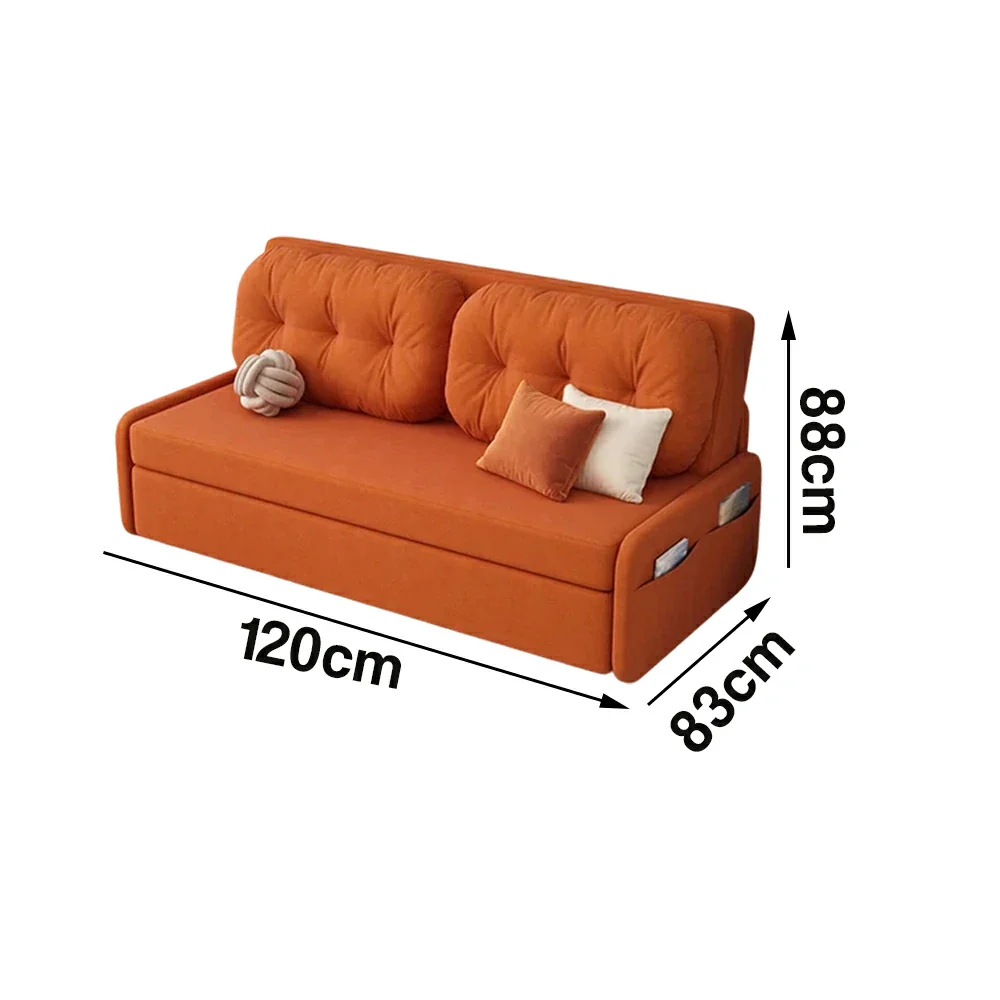 LIVARA 100/120cm Sofa Bed, Skin-Friendly Milk Velvet Fabric, No Storage Design, 8cm Comfort Foam Cushion, Space-Saving Pull-Out Style - Orange - Image 5