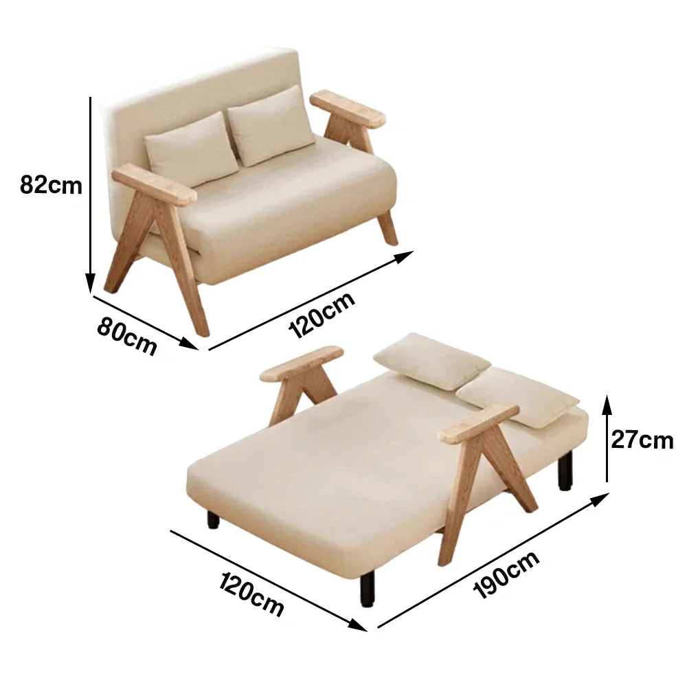 LIVARA 3-in-1 120/150cm Sofa Bed Recliner, High-Density Foam, Waterproof, Anti-Sagging, Modern Design - Beige&Wood - Image 5