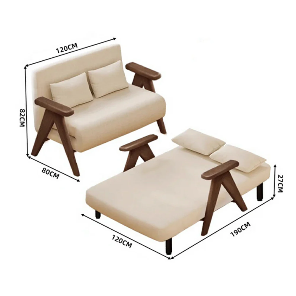 LIVARA 3-in-1 120/150cm Sofa Bed Recliner, High-Density Foam, Waterproof, Anti-Sagging, Modern Design - Beige&Walnut - Image 5