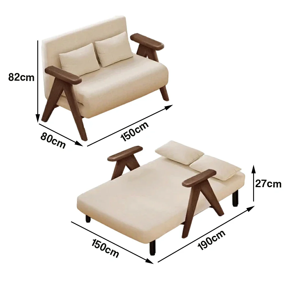 LIVARA 3-in-1 120/150cm Sofa Bed Recliner, High-Density Foam, Waterproof, Anti-Sagging, Modern Design - Beige&Walnut - Image 6