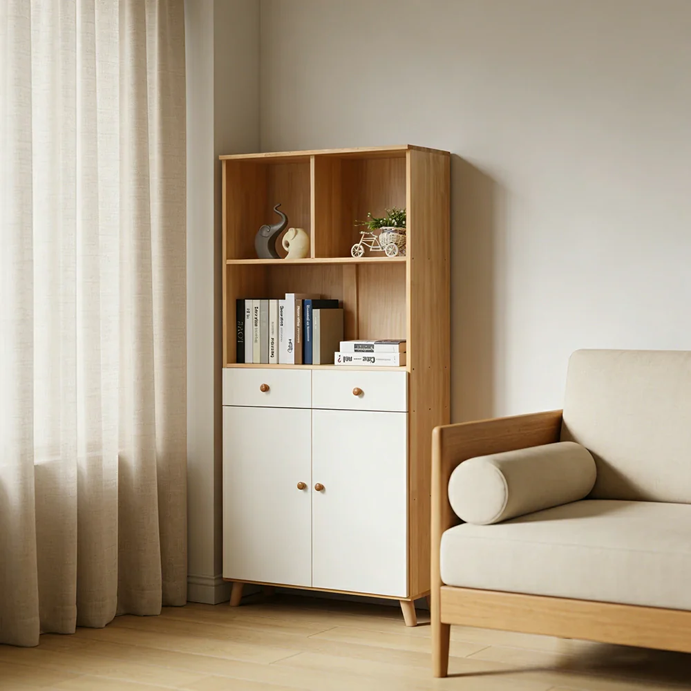 LIVARA 80cm Tall Storage Cabinet - Eco-Friendly Solid Wood with Reinforced Shelving, Drawer Storage & Soft-Close Runners - Image 2