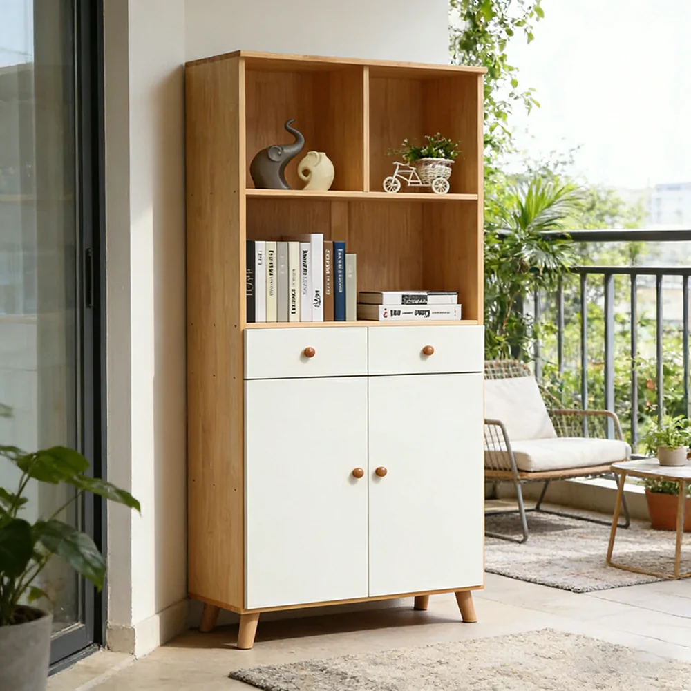LIVARA 80cm Tall Storage Cabinet - Eco-Friendly Solid Wood with Reinforced Shelving, Drawer Storage & Soft-Close Runners - Image 4