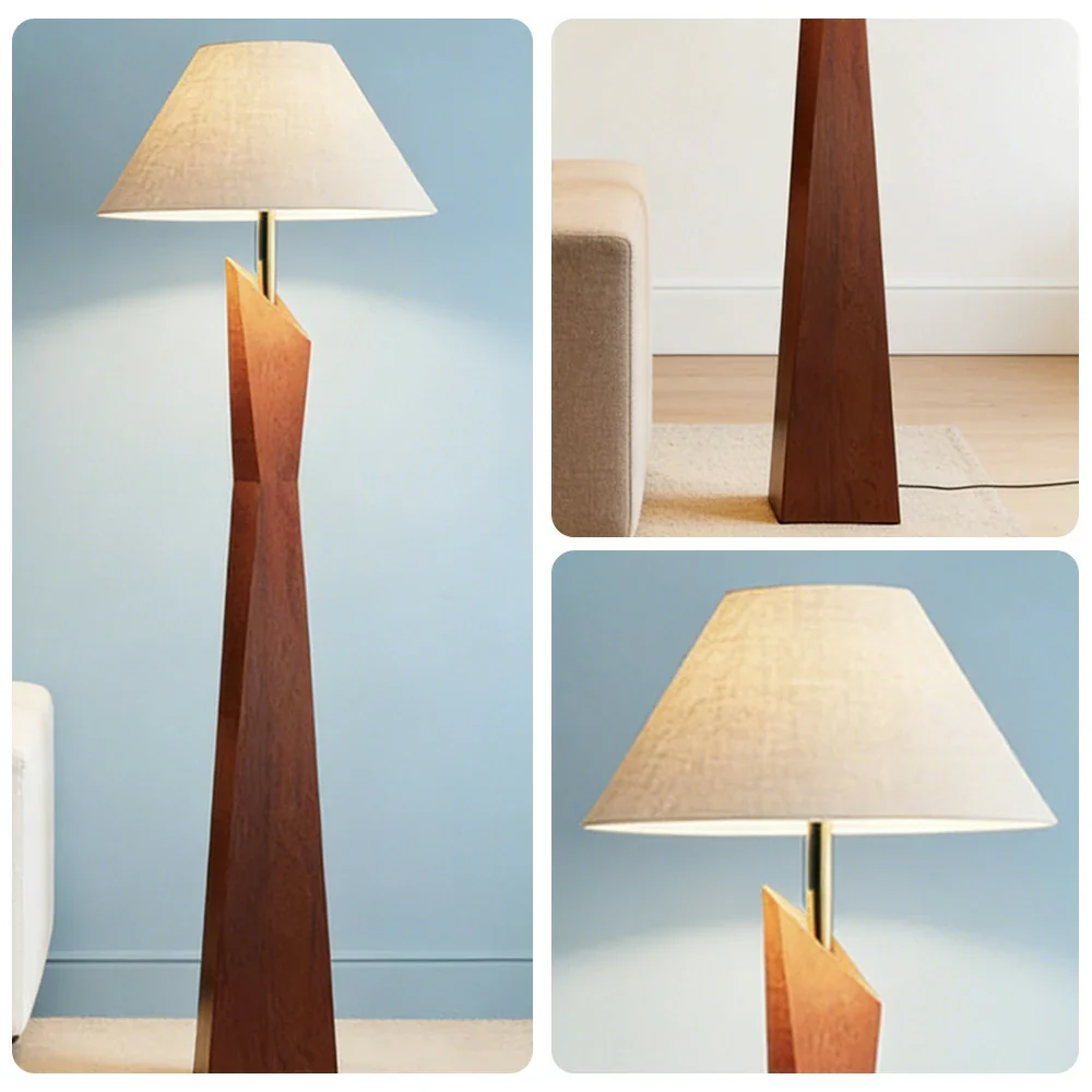 LIVARA Modern Floor Lamp Soft Ambient Light Hat-Style Linen Shade Resin Frame Elegant Style - Walnut - Image 3