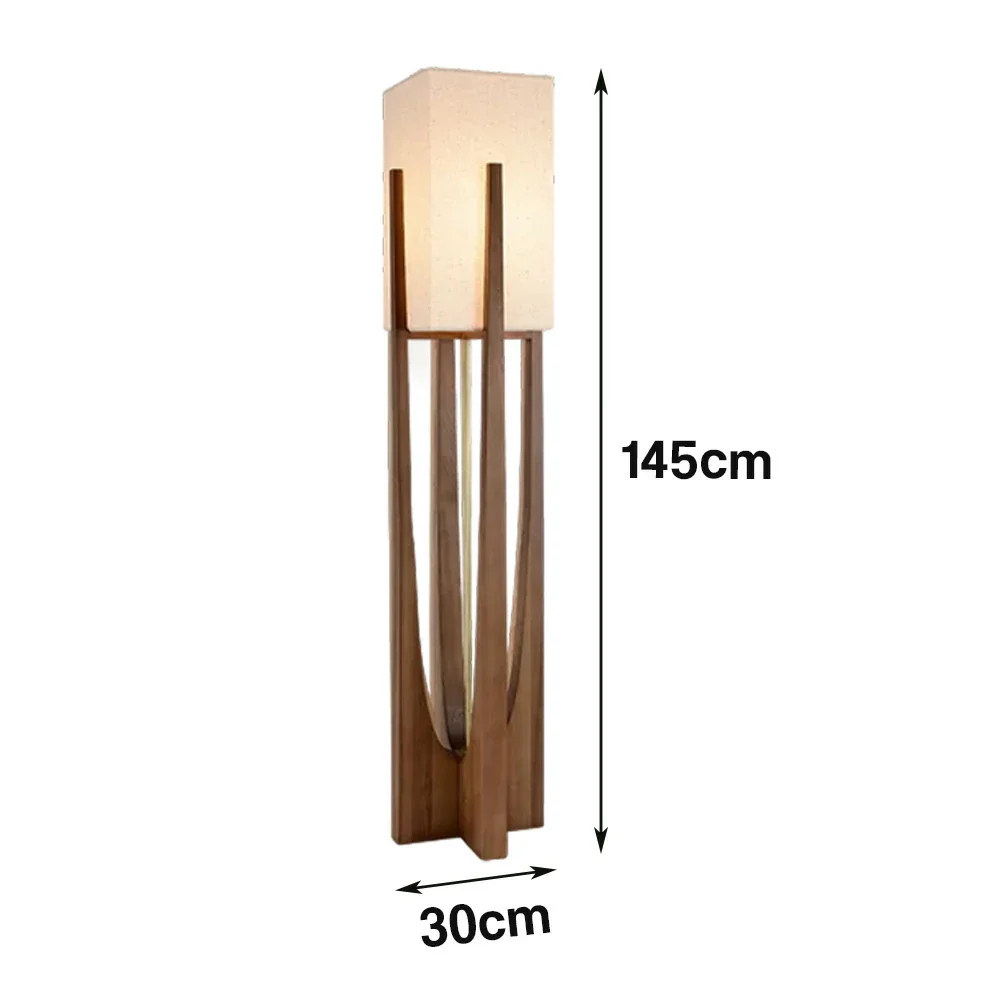 LIVARA Floor Lamp 52/82/145cm Soft Lighting Cotton-Linen Shade Ash Wood Body Brass Hardware Premium Design - Walnut - Image 15