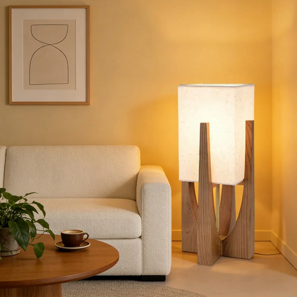 LIVARA Floor Lamp 52/82/145cm Soft Lighting Cotton-Linen Shade Ash Wood Body Brass Hardware Premium Design - Walnut - Image 2