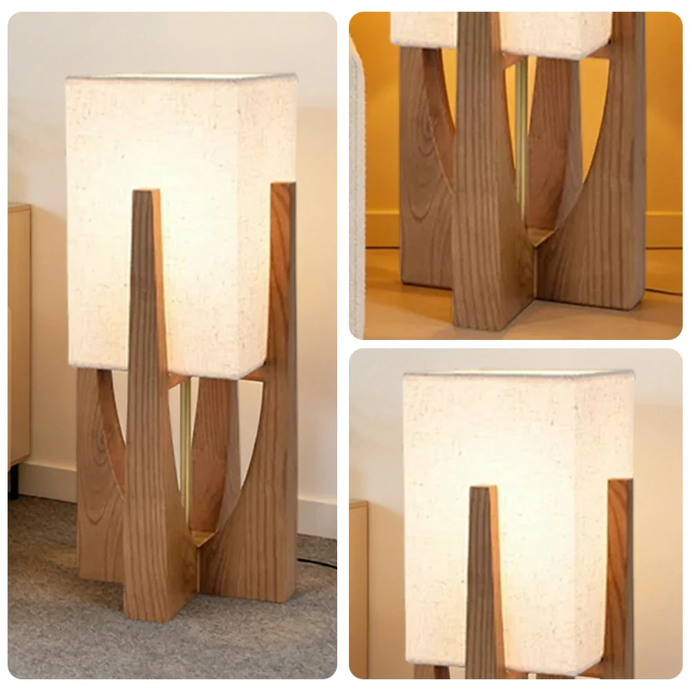 LIVARA Floor Lamp 52/82/145cm Soft Lighting Cotton-Linen Shade Ash Wood Body Brass Hardware Premium Design - Walnut - Image 3
