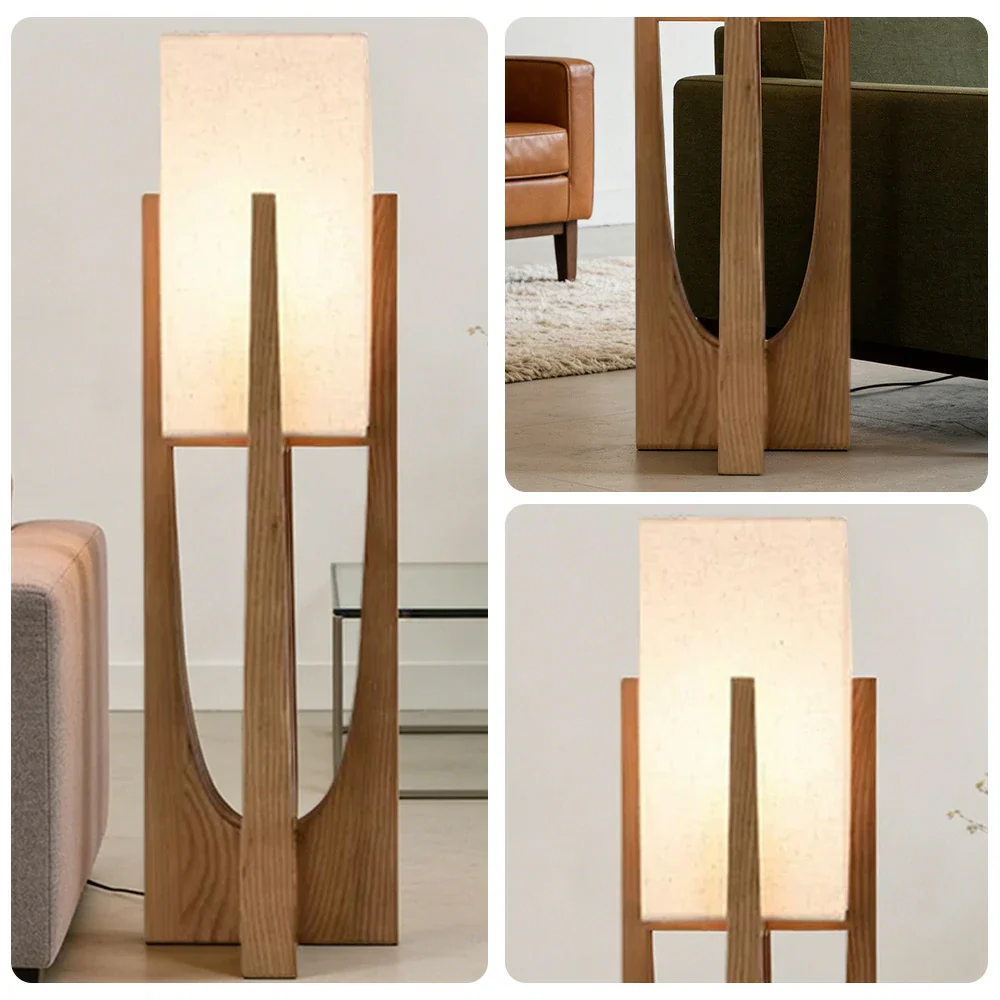 LIVARA Floor Lamp 52/82/145cm Soft Lighting Cotton-Linen Shade Ash Wood Body Brass Hardware Premium Design - Walnut - Image 8