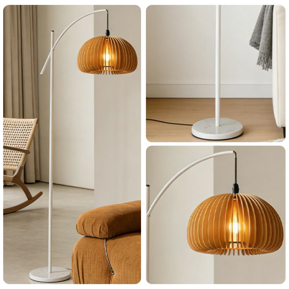 LIVARA Floor Lamp Soft Ambient Lighting Pumpkin-Style Shade Metal & Marble Base Premium Design - White - Image 3