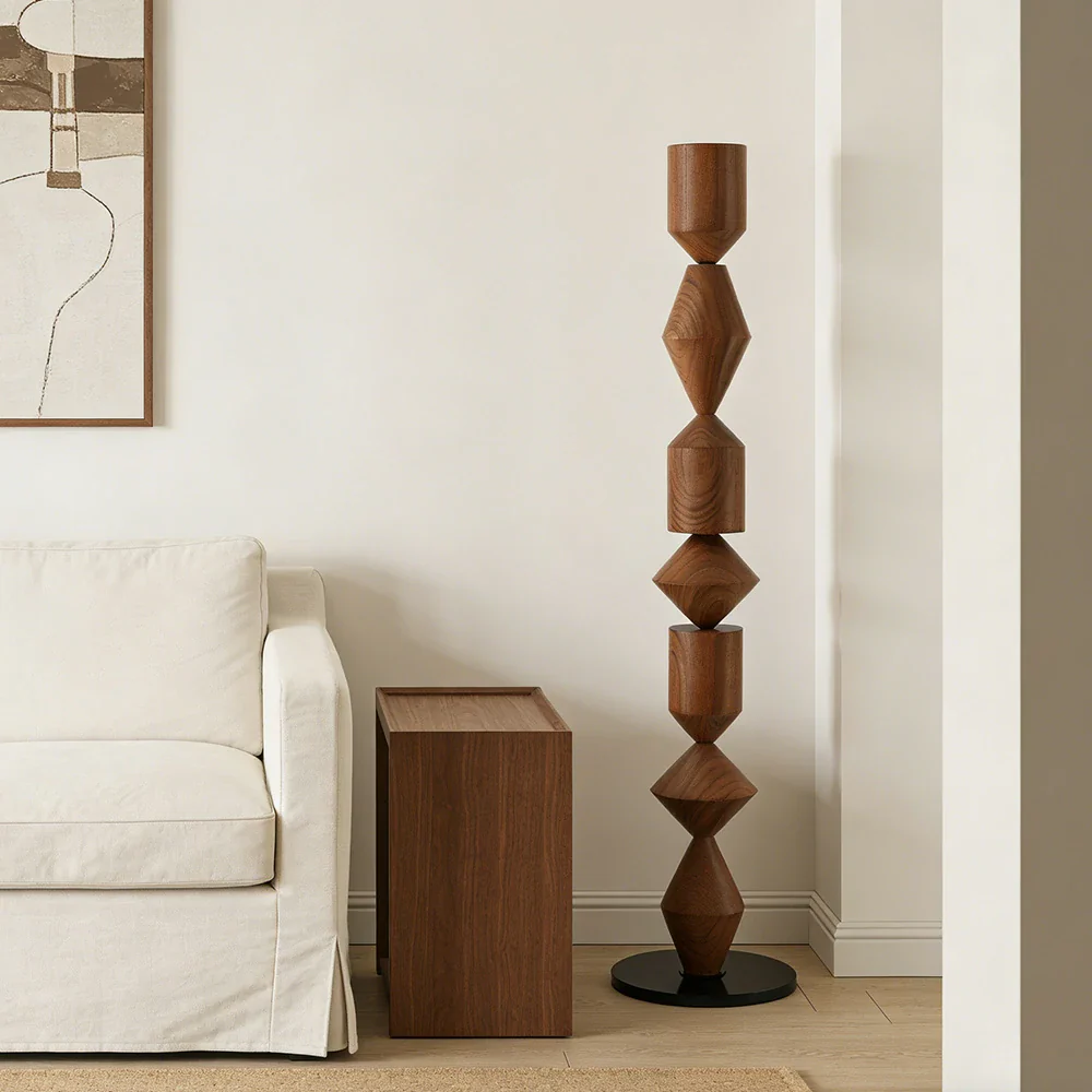 LIVARA Floor Lamp E27 Bulb Design Sleek Metal Body Rounded Stable Base Modern Style - Walnut - Image 2