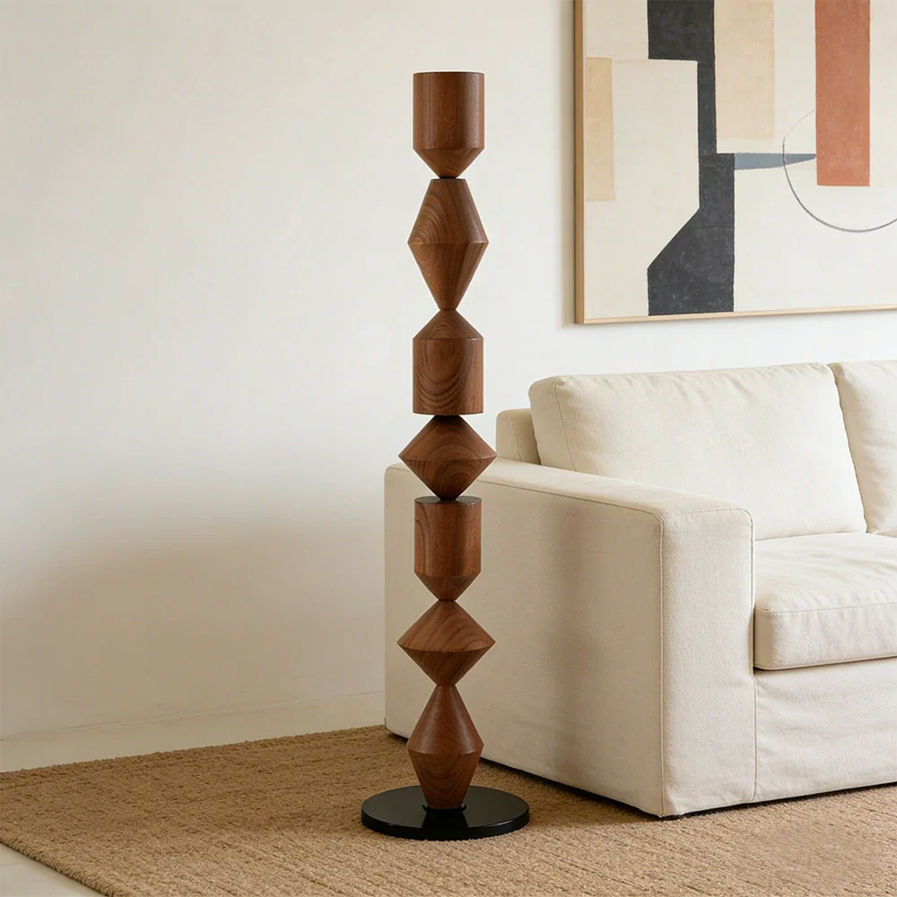 LIVARA Floor Lamp E27 Bulb Design Sleek Metal Body Rounded Stable Base Modern Style - Walnut - Image 4