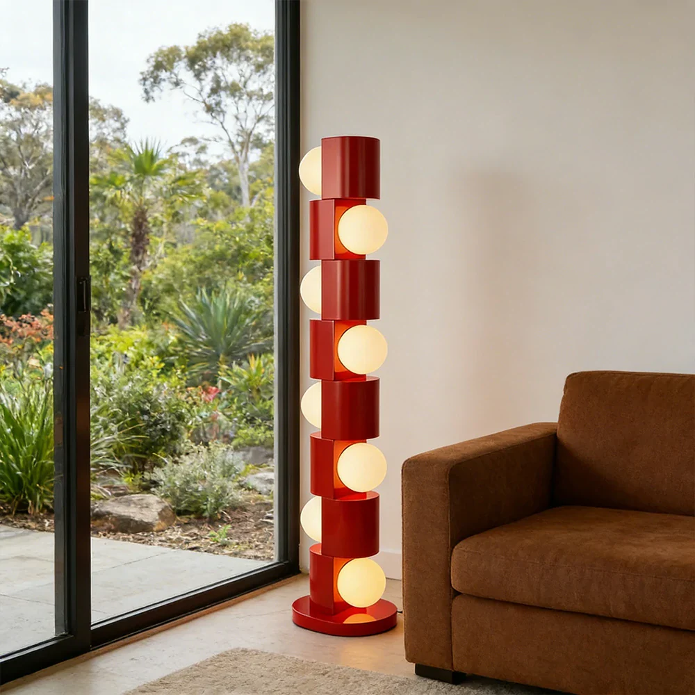 LIVARA Floor Lamp Easy-Change E27 Bulb Metal Body Corrosion-Resistant Stable Base - Red - Image 2