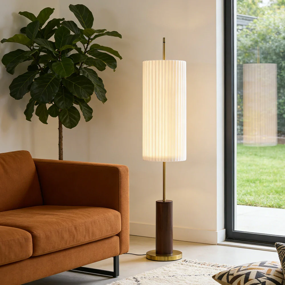 LIVARA Floor Lamp Full-Spectrum Eye-Care Lighting Iron Base Wood Grain Finish Foot Switch Design - Walnut - Image 4