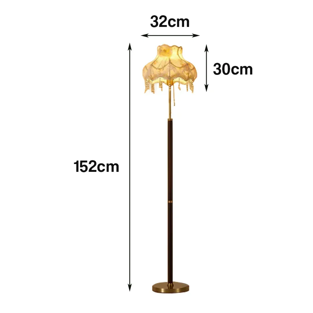 LIVARA Floor Lamp Soft Eye-Care Light Fabric Shade Brass Frame Walnut-Tone Base Versatile Home Decor - Image 5