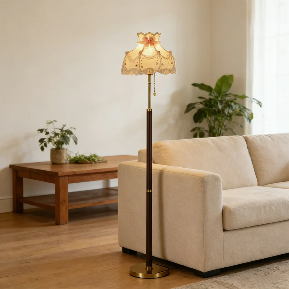 LIVARA Floor Lamp Soft Lighting Fabric Shade Solid Brass Base Weighted Design Stable and Secure Build - Image 2