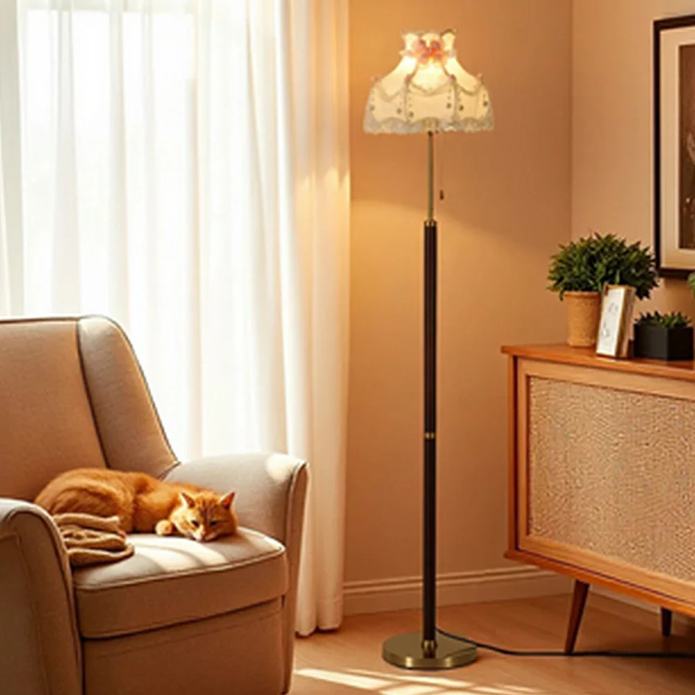 LIVARA Floor Lamp Soft Lighting Fabric Shade Solid Brass Base Weighted Design Stable and Secure Build - Image 4