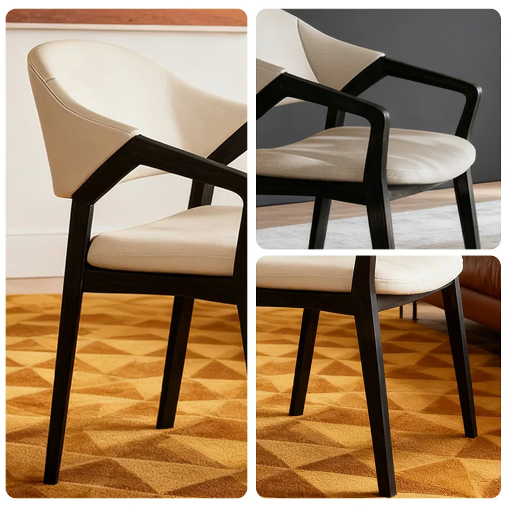 LIVARA Chair Napa-Grade Tech Leather High-Resilience Foam Shaping Support Solid Wood Frame Comfortable Seat - Khaki - Image 3