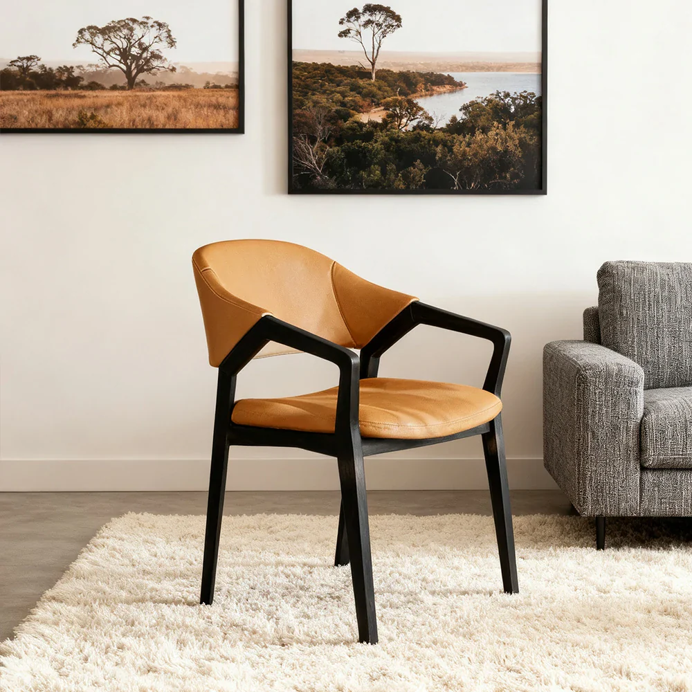 LIVARA Chair Napa-Grade Tech Leather High-Resilience Foam Shaping Support Solid Wood Frame Comfortable Seat - Orange - Image 2