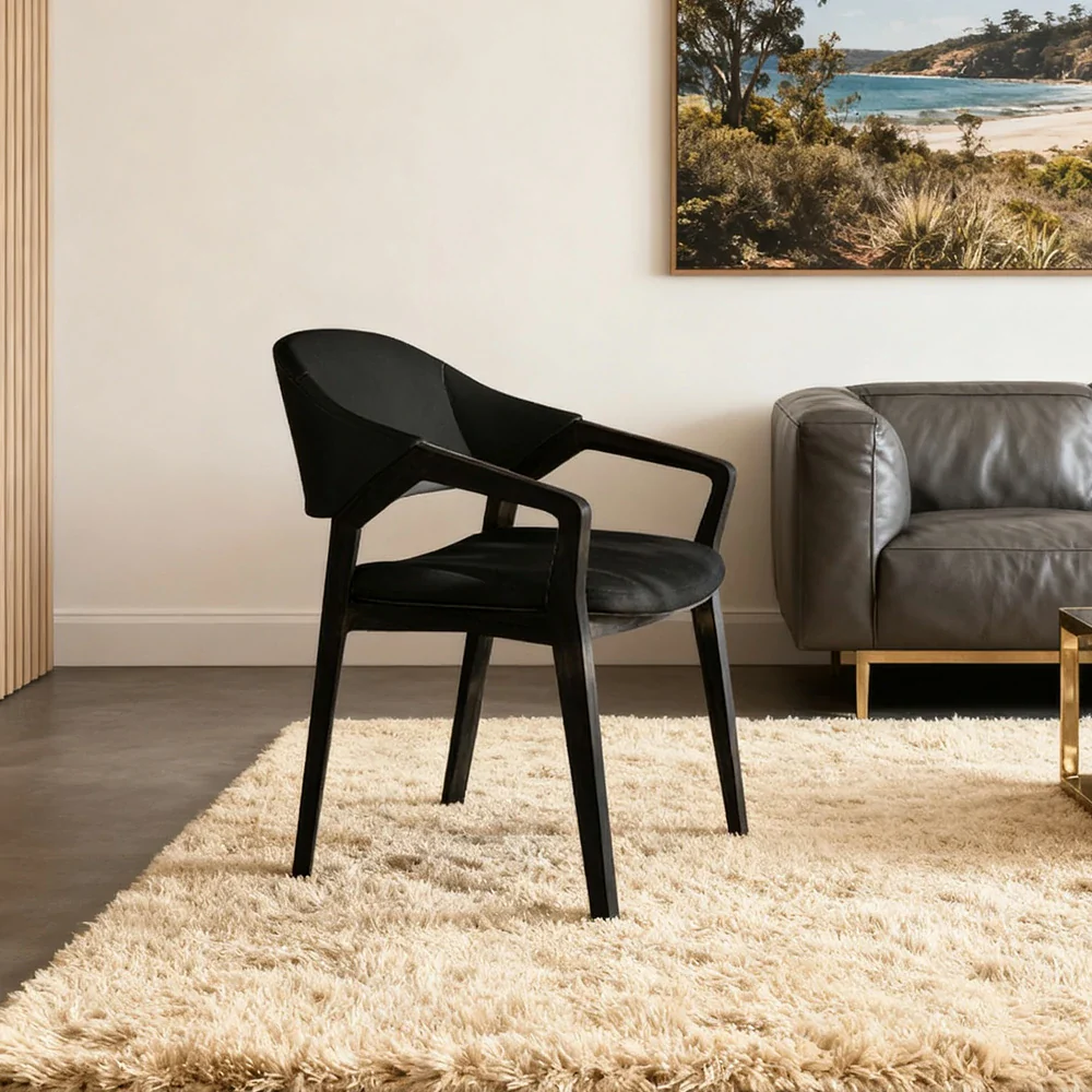 LIVARA Chair Napa-Grade Tech Leather High-Resilience Foam Shaping Support Solid Wood Frame Comfortable Seat - Black - Image 2