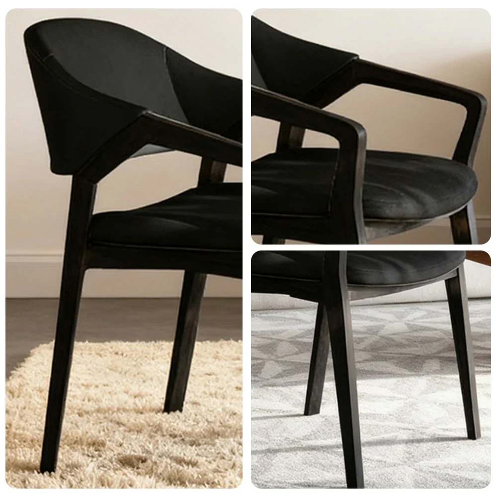 LIVARA Chair Napa-Grade Tech Leather High-Resilience Foam Shaping Support Solid Wood Frame Comfortable Seat - Black - Image 3