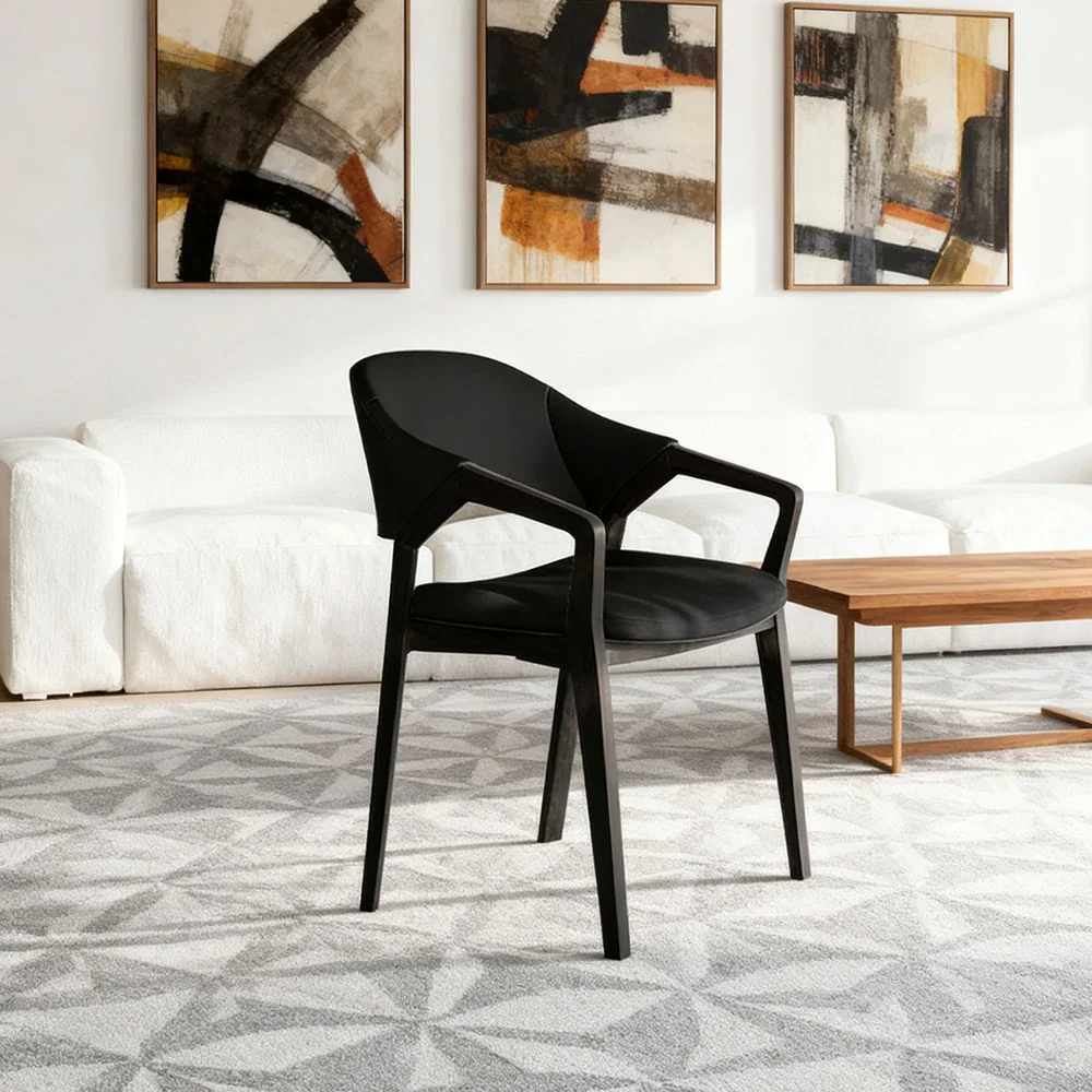 LIVARA Chair Napa-Grade Tech Leather High-Resilience Foam Shaping Support Solid Wood Frame Comfortable Seat - Black - Image 4