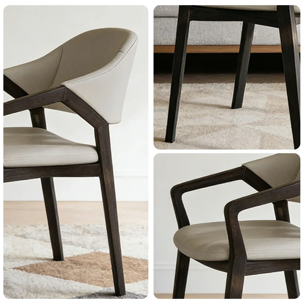 LIVARA Chair Napa-Grade Tech Leather High-Resilience Foam Shaping Support Solid Wood Frame Comfortable Seat - Grey - Image 3