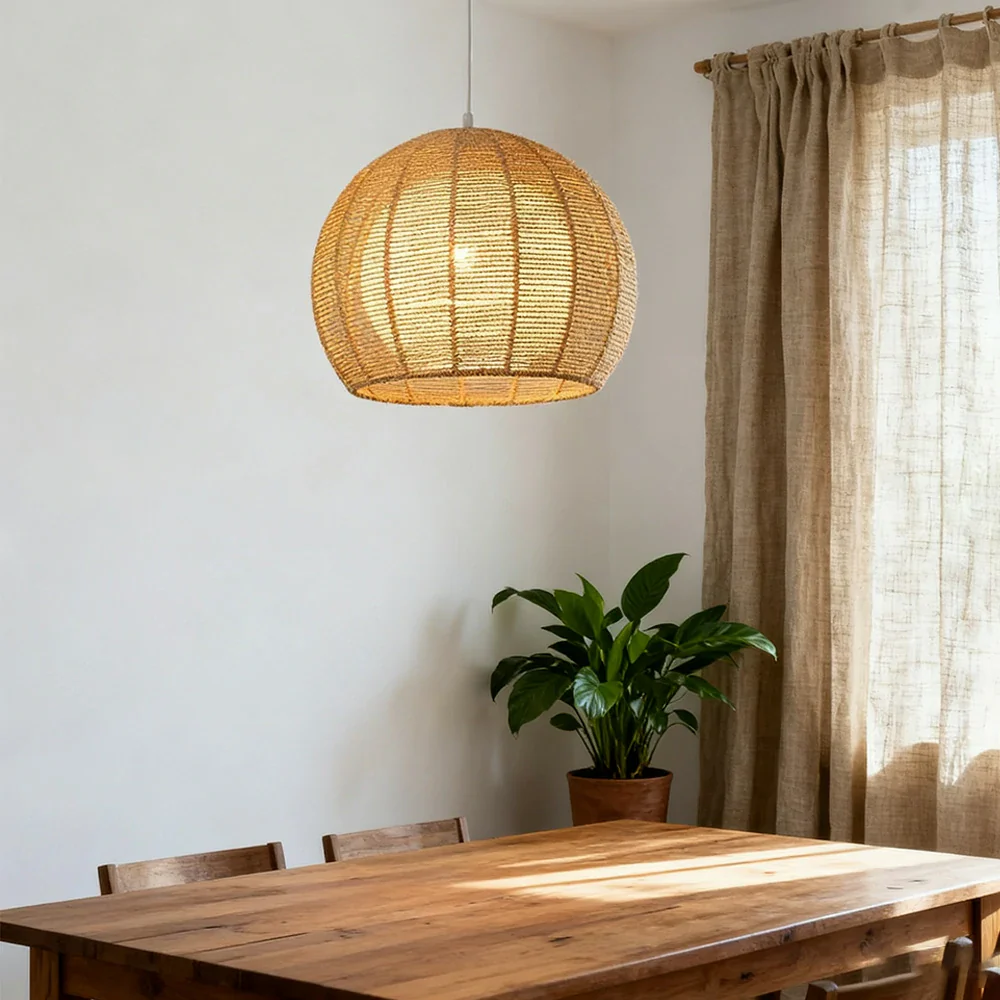 LIVARA 30/36/50cm Hemp Rope Pendant Light, Handcrafted Round Lampshade with E27 Bulb Included Creative Woven Desig - Beige - Image 8
