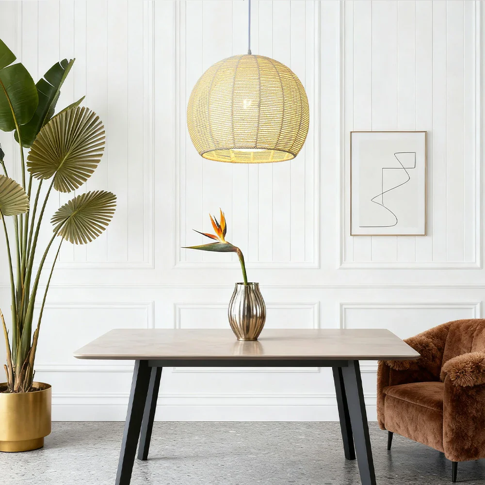 LIVARA 30/36/50cm Hemp Rope Pendant Light, Handcrafted Round Lampshade with E27 Bulb Included Creative Woven Desig - Yellow - Image 11