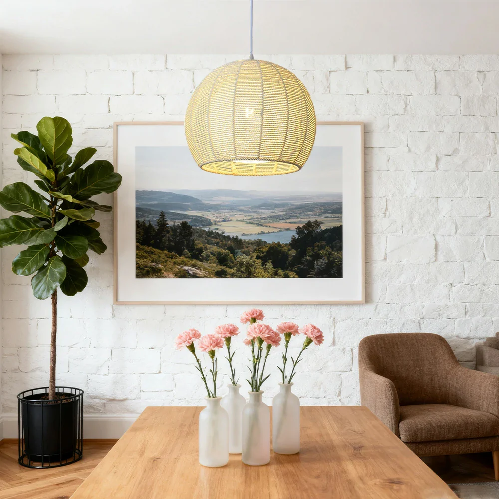 LIVARA 30/36/50cm Hemp Rope Pendant Light, Handcrafted Round Lampshade with E27 Bulb Included Creative Woven Desig - Yellow - Image 12