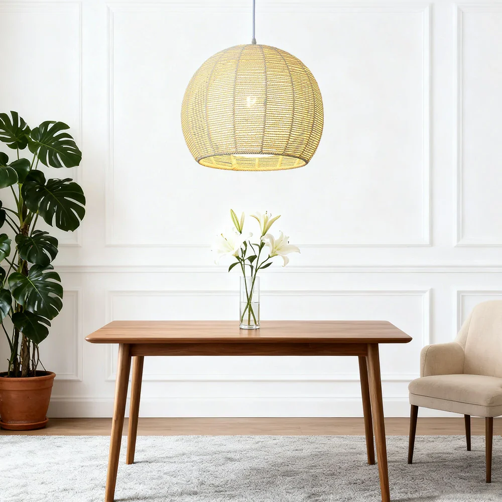 LIVARA 30/36/50cm Hemp Rope Pendant Light, Handcrafted Round Lampshade with E27 Bulb Included Creative Woven Desig - Yellow - Image 4