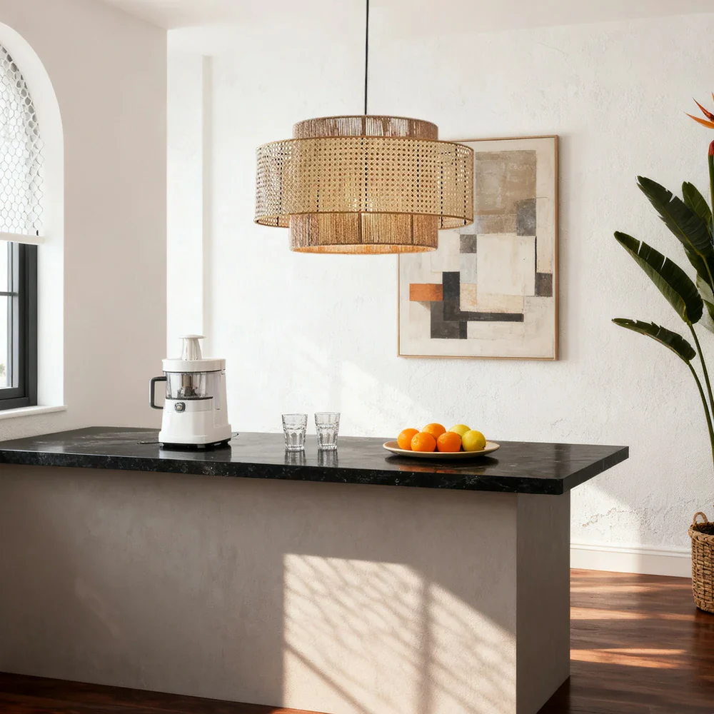 LIVARA 40/60/80cm Hemp Rope & Rattan Pendant Light, Double-Layer Handwoven Lampshade with E27 LED Bulb Included, Natural Woven Ceiling Light - Beige - Image 4