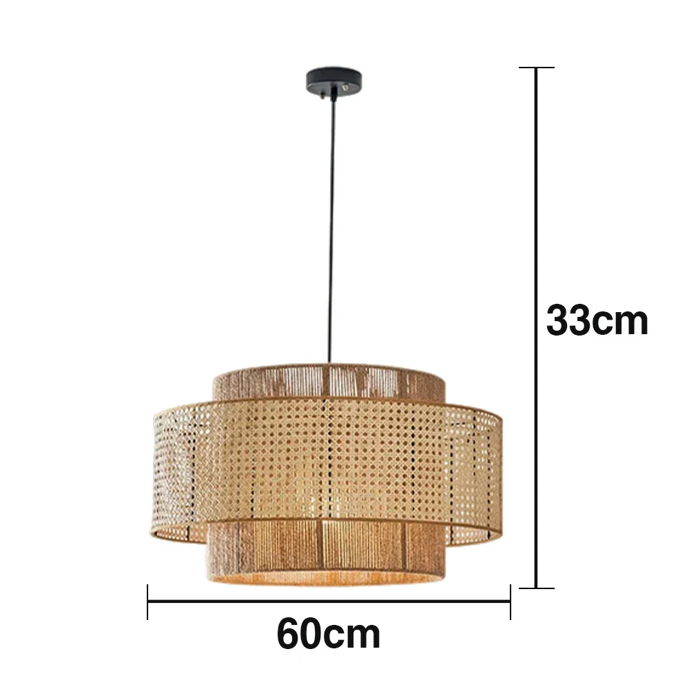 LIVARA 40/60/80cm Hemp Rope & Rattan Pendant Light, Double-Layer Handwoven Lampshade with E27 LED Bulb Included, Natural Woven Ceiling Light - Beige - Image 6