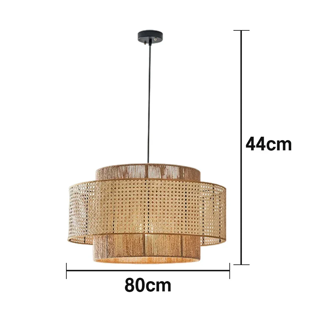 LIVARA 40/60/80cm Hemp Rope & Rattan Pendant Light, Double-Layer Handwoven Lampshade with E27 LED Bulb Included, Natural Woven Ceiling Light - Beige - Image 7