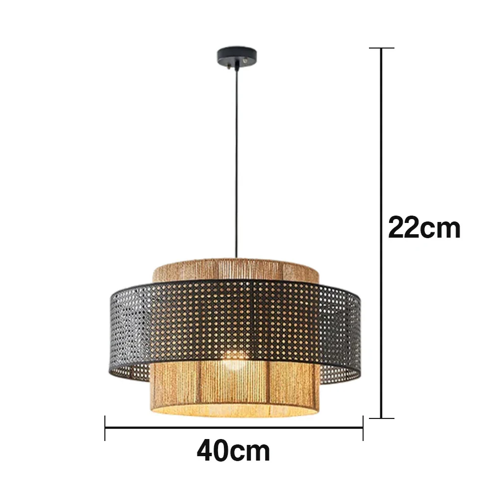 LIVARA 40/60/80cm Hemp Rope & Rattan Pendant Light, Double-Layer Handwoven Lampshade with E27 LED Bulb Included, Natural Woven Ceiling Light - Black - Image 5
