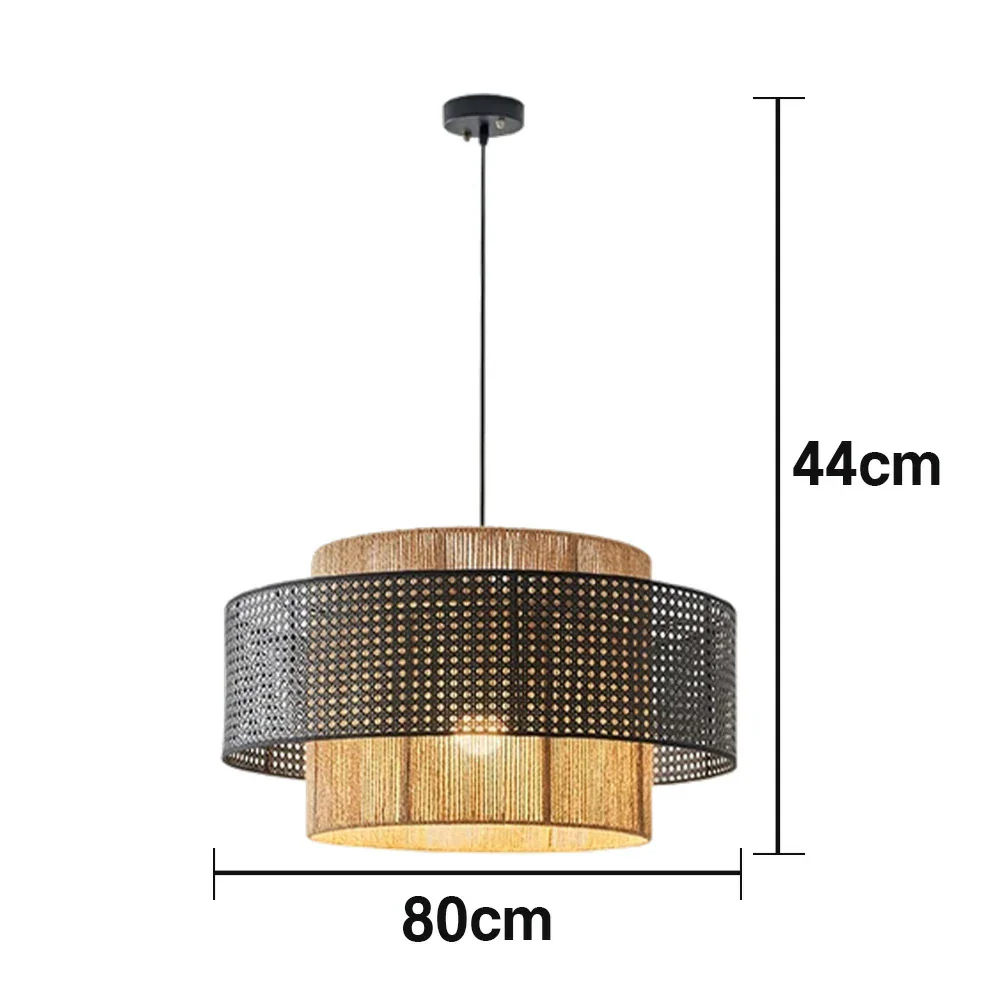 LIVARA 40/60/80cm Hemp Rope & Rattan Pendant Light, Double-Layer Handwoven Lampshade with E27 LED Bulb Included, Natural Woven Ceiling Light - Black - Image 7