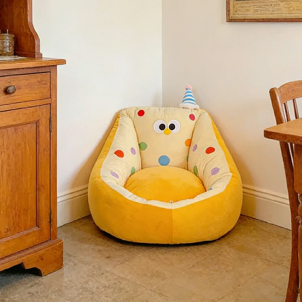 LIVARA 45/55cm Floor Seat Cushion, Wraparound Support Design, Plush Filled Core, Yellow Polka Dot Pattern, Non-Slip Base - Image 4