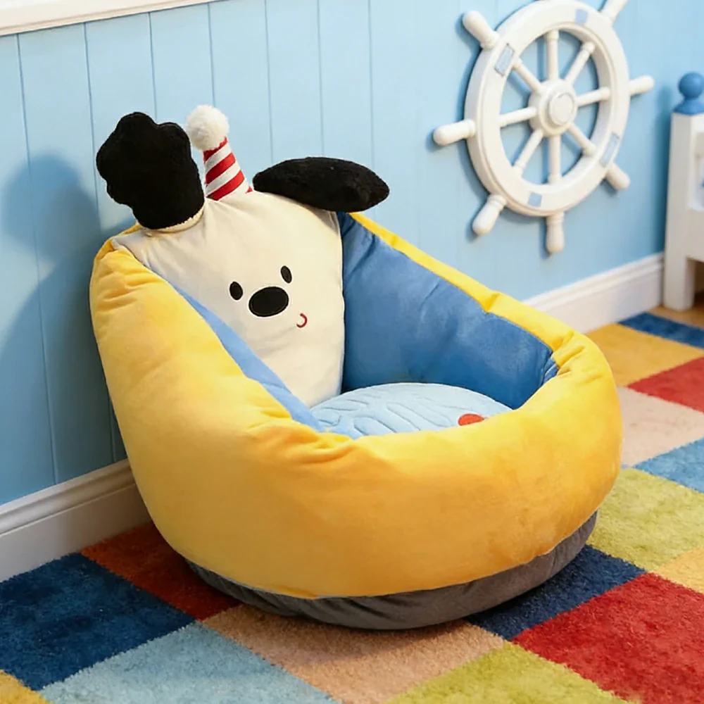 LIVARA 50/60cm Floor Seat Cushion, Wraparound Support Design, Plush Filled Core, Yellow Candy Dog Pattern, Non-Slip Base - Image 2