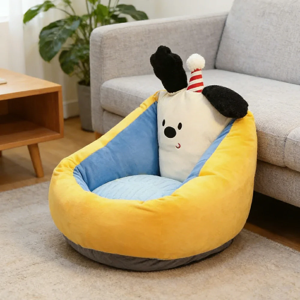 LIVARA 50/60cm Floor Seat Cushion, Wraparound Support Design, Plush Filled Core, Yellow Candy Dog Pattern, Non-Slip Base - Image 4