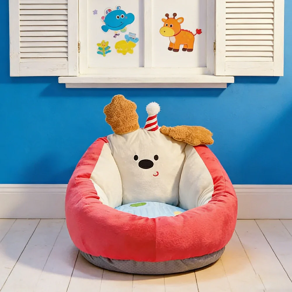 LIVARA 50/60cm Floor Seat Cushion, Wraparound Support Design, Plush Filled Core, Red Happy Dog Pattern, Non-Slip Base - Image 2