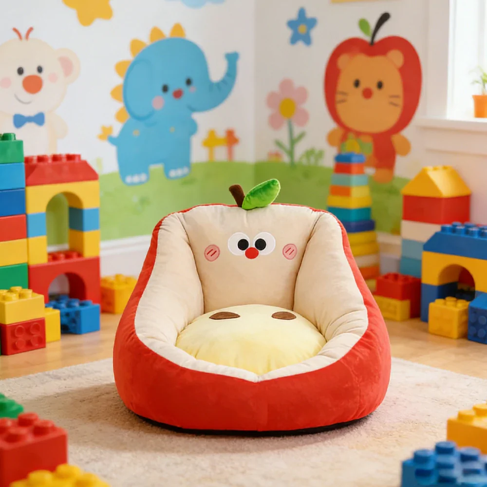 LIVARA 45/55cm Floor Seat Cushion, Wraparound Support Design, Plush Filled Core, Cute Apple Pattern, Non-Slip Base - Image 4