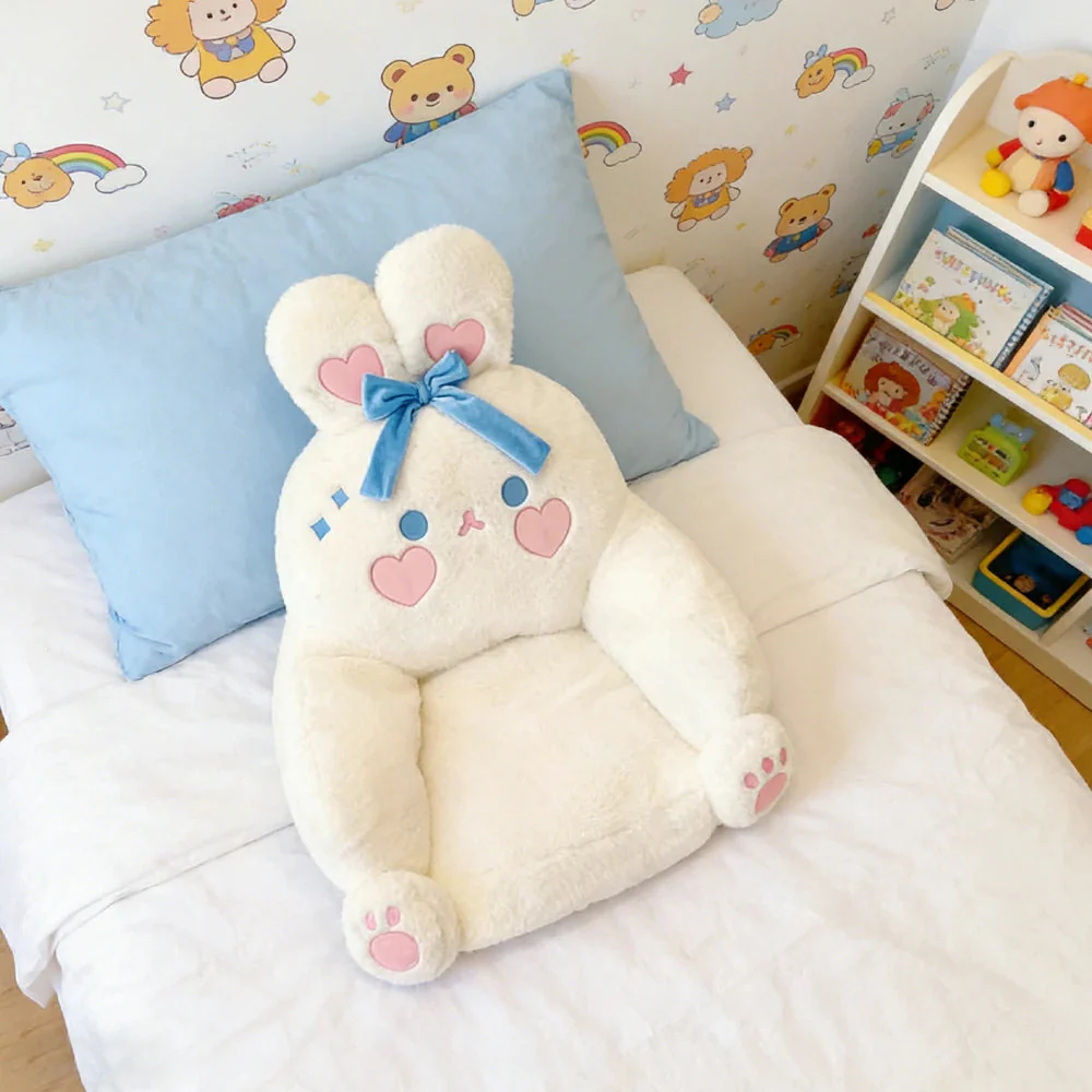 LIVARA Animal-Shaped Floor Lounge Cushion, Wraparound Comfort Design, Plush Filled Cushion, Non-Slip Base, Versatile Use - White - Image 2