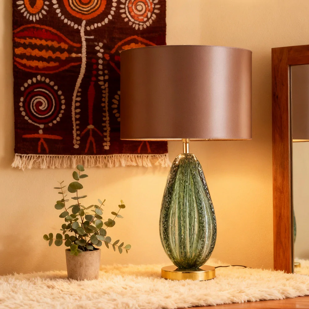 LIVARA 58/65cm Table Lamp Handcrafted Natural Glass Metal-Painted Shade E27 Socket Soft Comfortable Lighting - Image 4