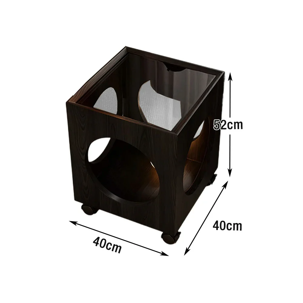 LIVARA 40cm Coffee Table,  Tempered Glass Top, Open Circular Storage, Lockable Wheels - Black - Image 5