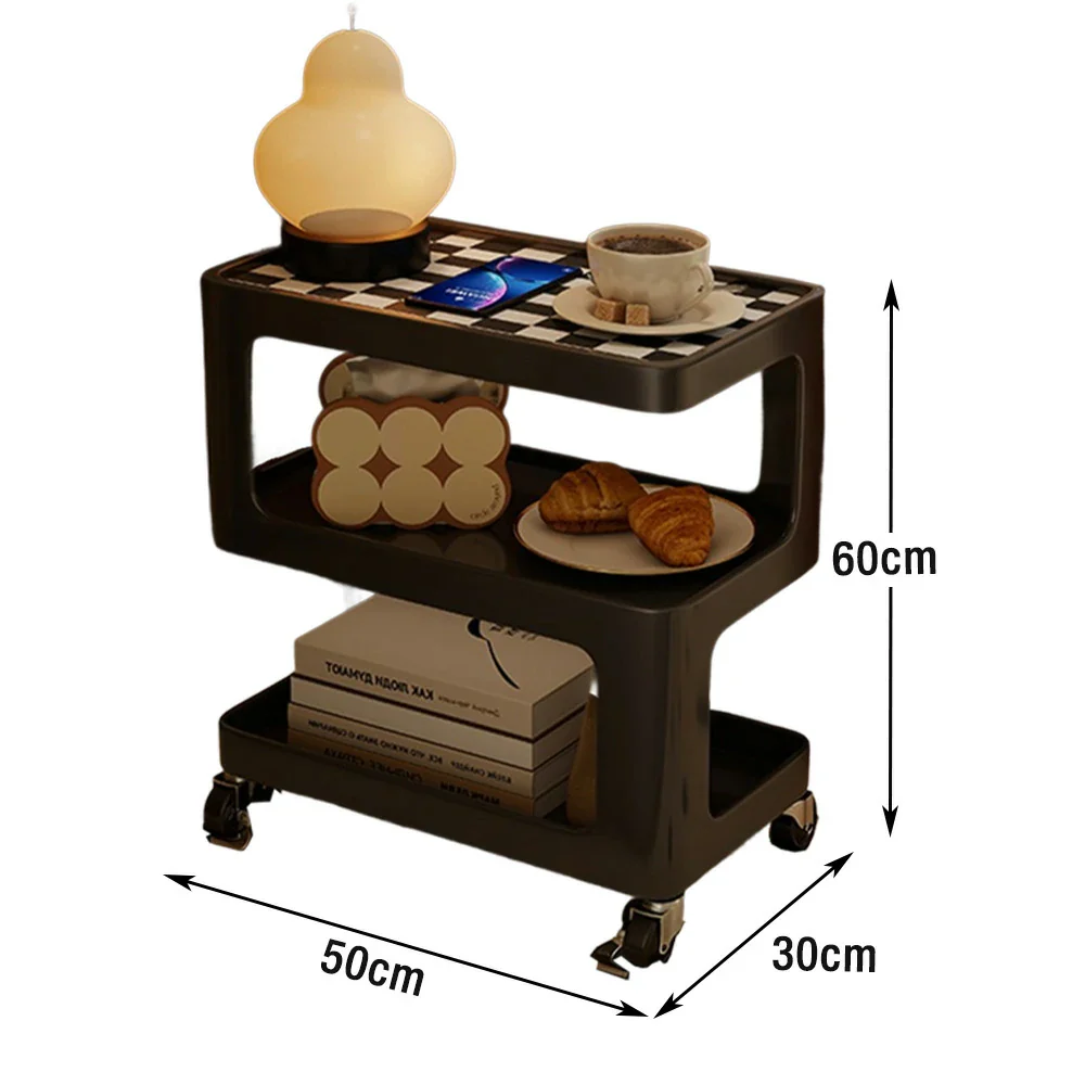 LIVARA Coffee Side Table, Matte Black Carbon Steel Frame, Sintered Stone Top, Three-Tier Storage, Lockable Wheels - Black - Image 10