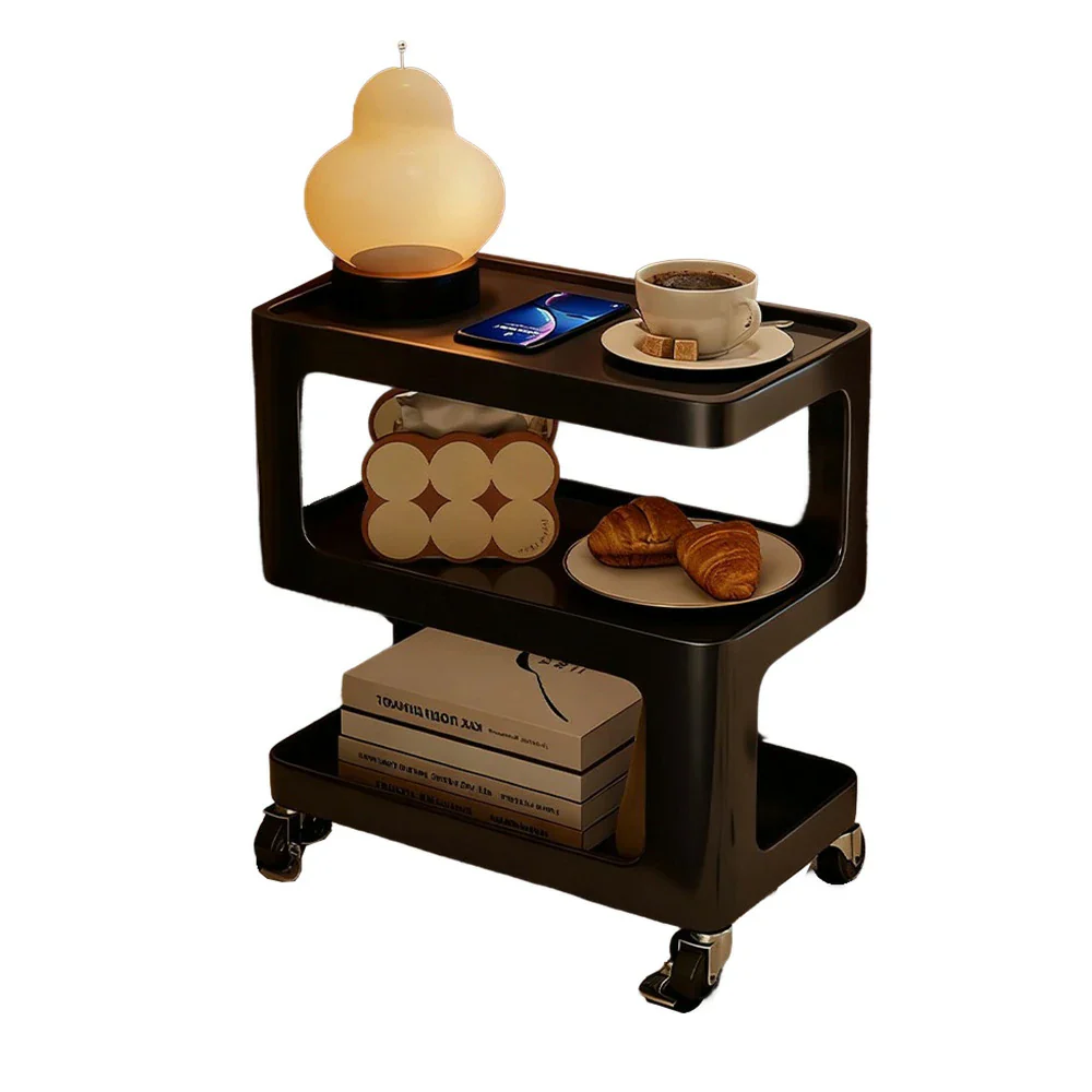 LIVARA Coffee Side Table, Matte Black Carbon Steel Frame, Sintered Stone Top, Three-Tier Storage, Lockable Wheels - Black - Image 11